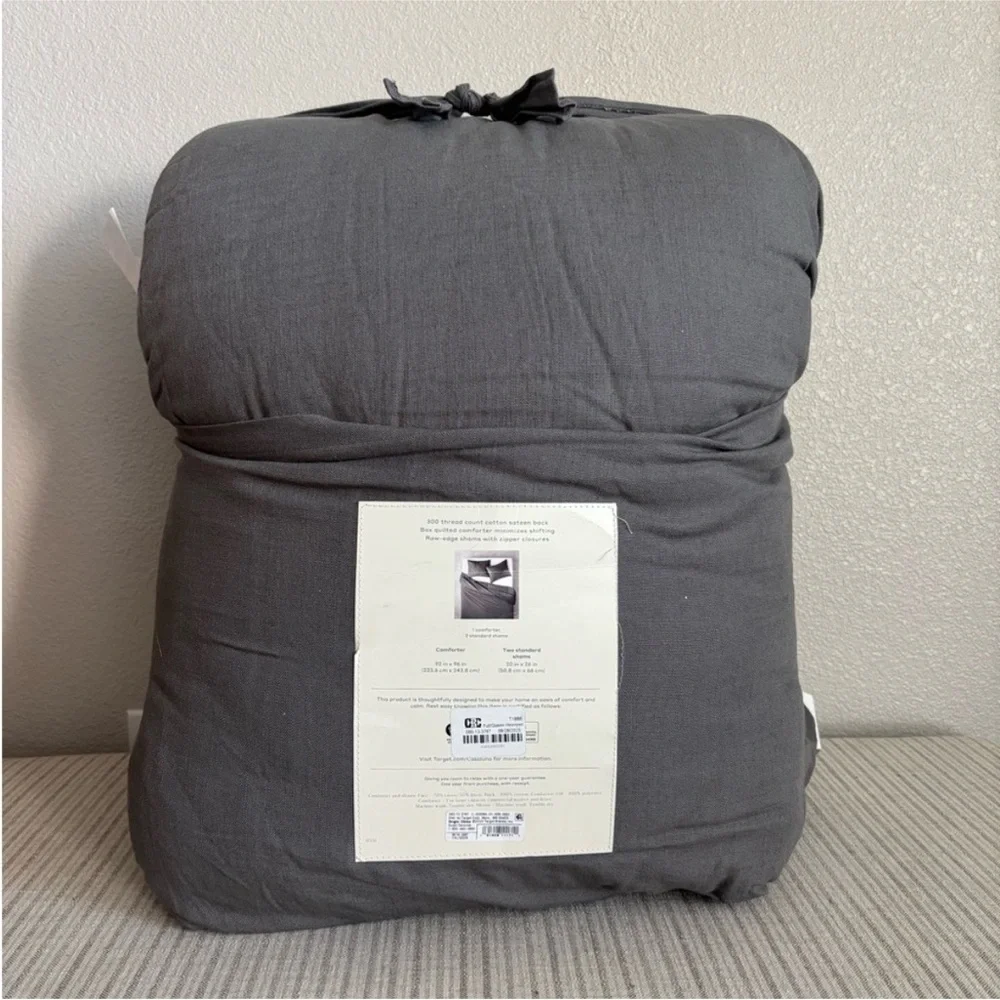 NWT Full/Queen Heavyweight Linen Blend Comforter & Sham Set Dark Gray - Casaluna